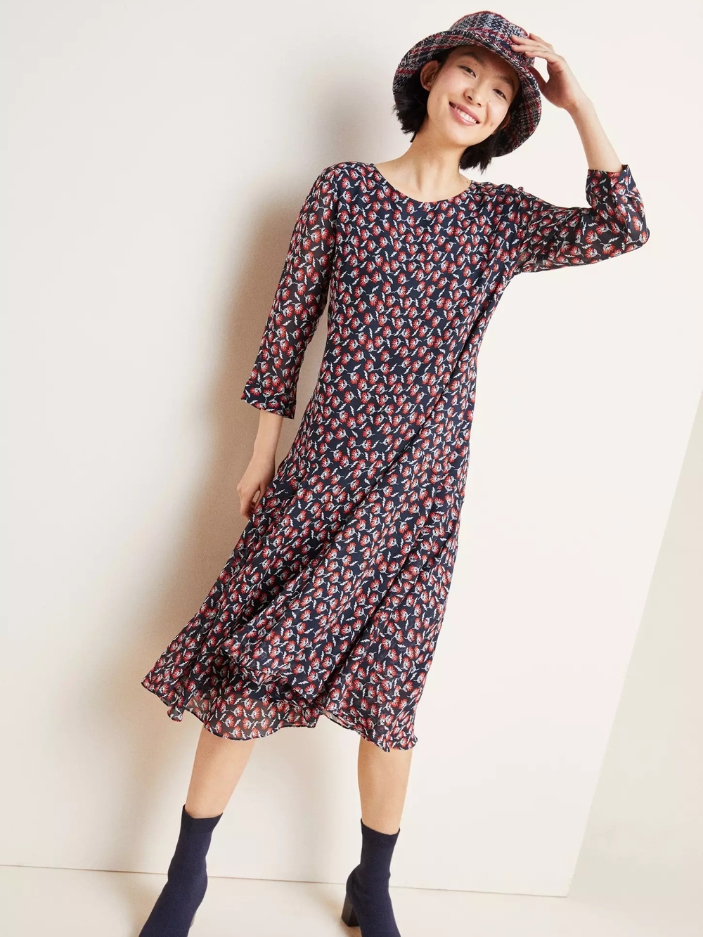 Anthropologie Floral Midi Dress
 with 3/4 Sleeves - size US 6